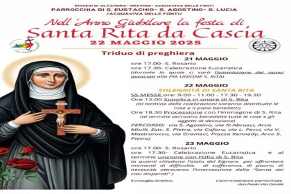 Locandina festa Santa Rita da Cascia 2025 Acquaviva delle Fonti programma celebrazioni