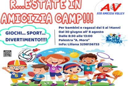 City Camp 2025 dell'ASD Amicizia Volley - bambini sorridenti che praticano sport estivi nella Palestra A. Moro
