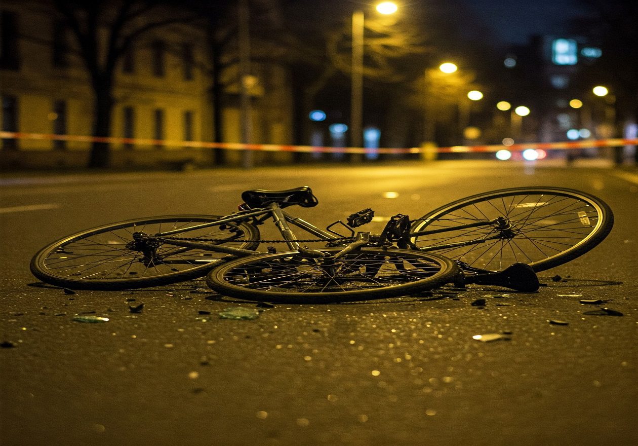 Incidente Gioia del Colle: bicicletta a terra, detriti. Nastro segnaletico. Tragico incidente stradale.