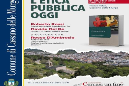 Dibattito su "L'Etica Pubblica Oggi" a Cassano delle Murge con Roberto Rossi, Davide Del Re e Rocco D'Ambrosio