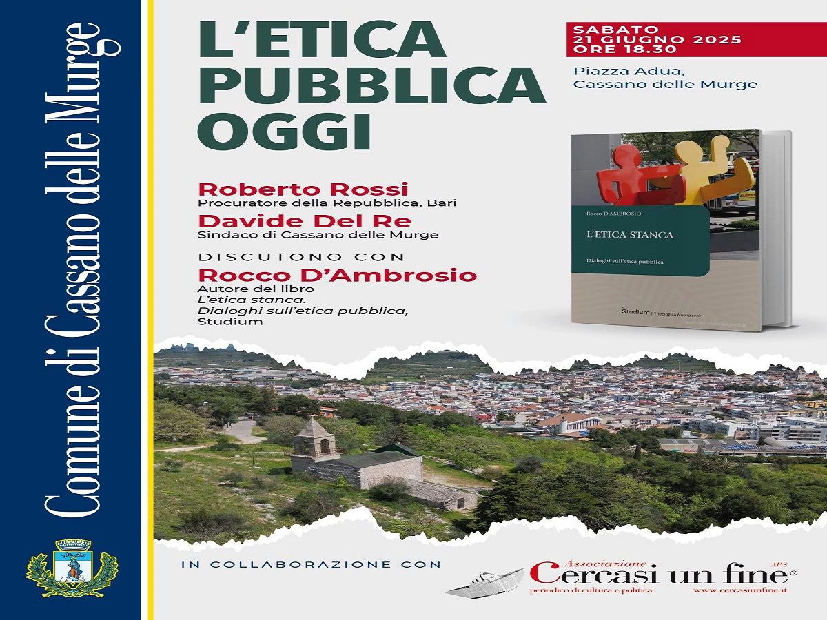 Dibattito su "L'Etica Pubblica Oggi" a Cassano delle Murge con Roberto Rossi, Davide Del Re e Rocco D'Ambrosio