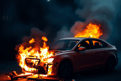 Incendio auto A14. Macchina in fiamme per cause da accertare