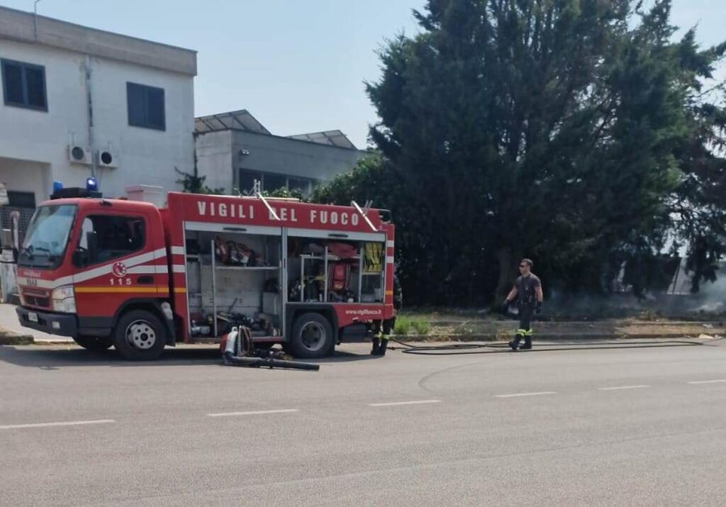 Incendio alle sterpaglie nella zona industriale di Acquaviva delle Fonti. Intervento di Vigili del Fuoco, Polizia Locale e Carabinieri.