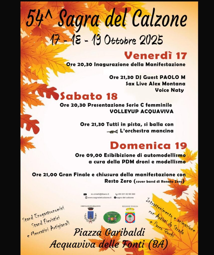 Sagra del Calzone ad Acquaviva dal 17 al 19 ottobre 2025