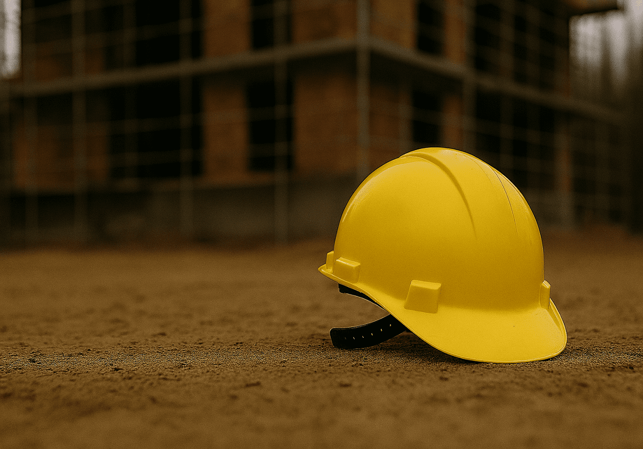 Un elmetto da cantiere appoggiato a terra, a simboleggiare la grave piaga dei morti sul lavoro in Italia.