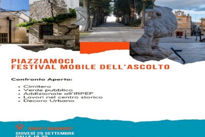 La locandina di Piazziamoci Acquaviva, l'incontro di dibattito pubblico del 25 settembre 2025.