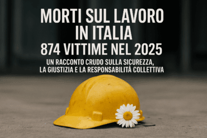 Casco da cantiere abbandonato con una margherita: simbolo delle morti sul lavoro in Italia nel 2025