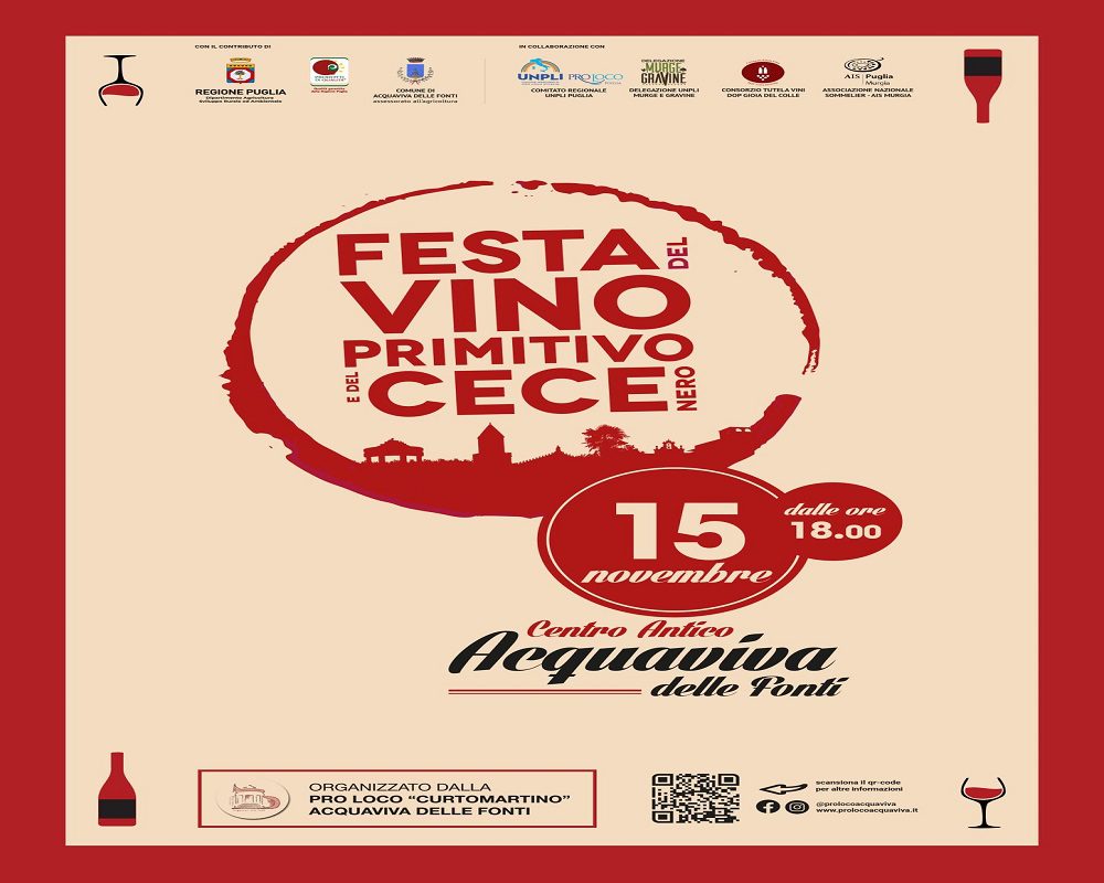 Manifesto ufficiale della Festa Vino Primitivo Acquaviva delle Fonti 15 novembre