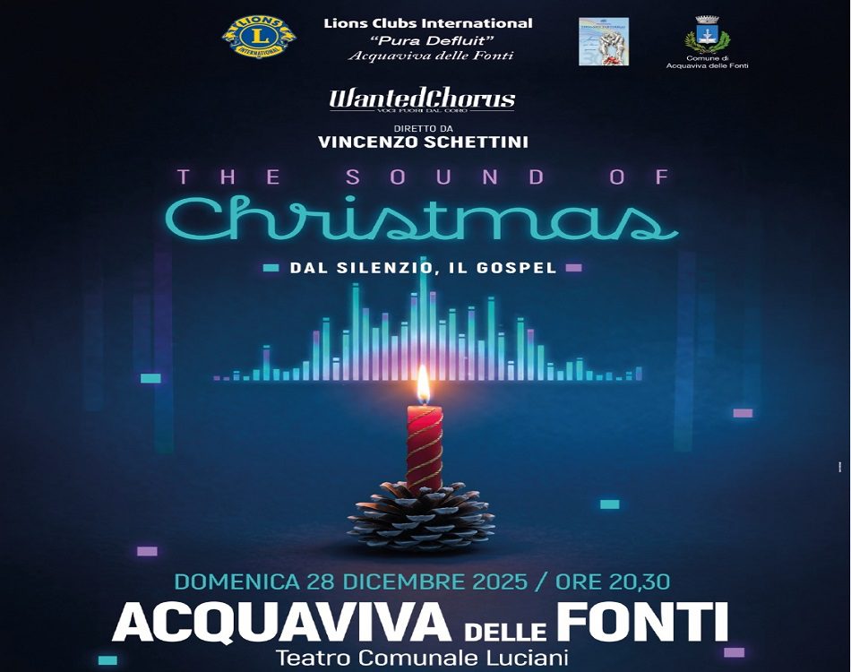 Locandina ufficiale del concerto Wanted Chorus ad Acquaviva al Teatro Luciani con Vincenzo Schettini.