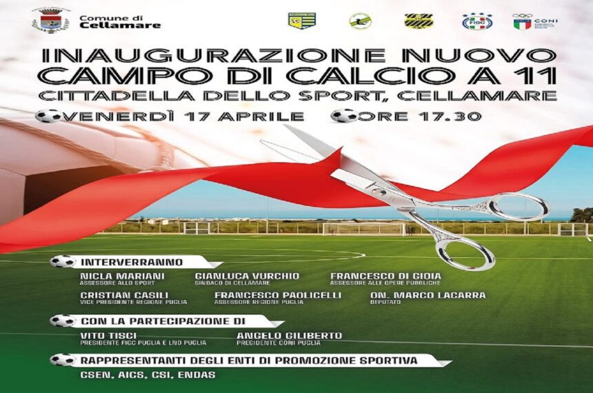 Taglio del nastro per l'inaugurazione campo di calcio Cellamare alla Cittadella dello Sport.