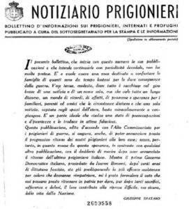Notiziario Prigionieri del 10 maggio 1946 con il primo elenco dei reduci dalla Russia