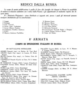 Notiziario Prigionieri del 10 maggio 1946 con il primo elenco dei reduci dalla Russia