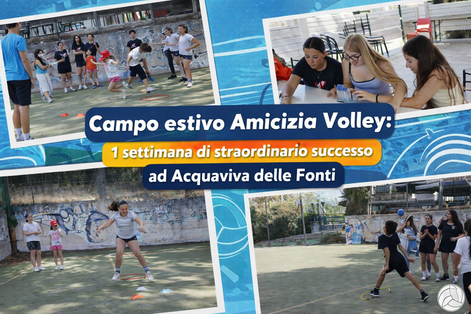 Campo estivo Amicizia Volley: 1 settimana di straordinario successo ad Acquaviva delle Fonti 2 Bambini impegnati in attività motorie all'aperto durante il campo estivo Amicizia Volley ad Acquaviva delle Fonti.
