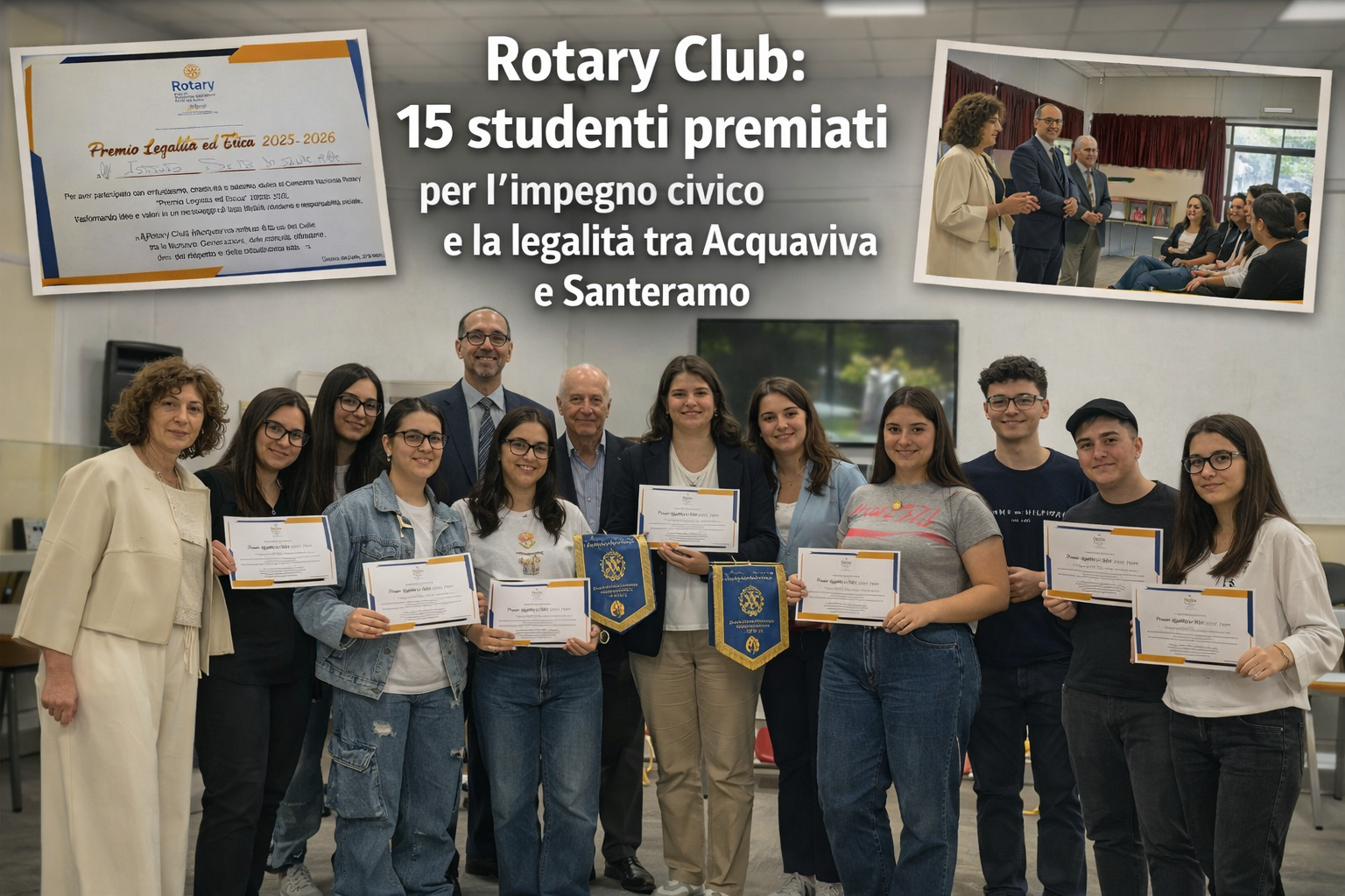 Rotary Club: 15 studenti premiati per l'impegno civico e la legalità tra Acquaviva e Santeramo 1 Cerimonia di premiazione degli studenti delle scuole superiori con i rappresentanti del Rotary Club per il concorso legalità e cultura dell etica.