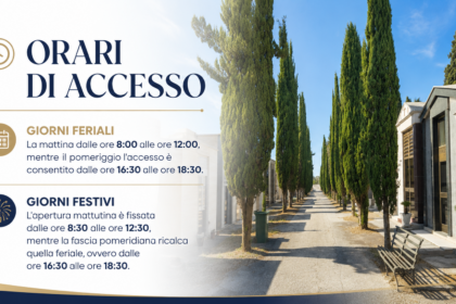 Tabellone ufficiale con i nuovi orari di apertura e chiusura del cimitero Acquaviva delle Fonti firmato dal sindaco.