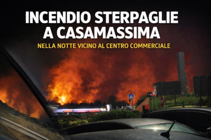 Incendio sterpaglie a Casamassima vicino al centro commerciale con intervento dei vigili del fuoco.