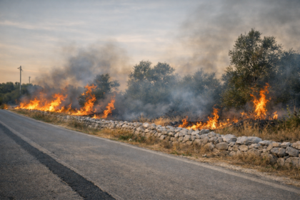 Incendio campo Acquaviva: fiamme domate sulla via per Casamassima, task force in azione per arginare il rogo 1 Intervento delle forze dell'ordine e fumo visibile durante l'incendio campo Acquaviva sulla via per Casamassima.