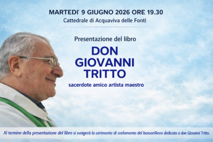 La locandina ufficiale dell'evento dedicato a Don Giovanni Tritto Acquaviva nella Cattedrale.