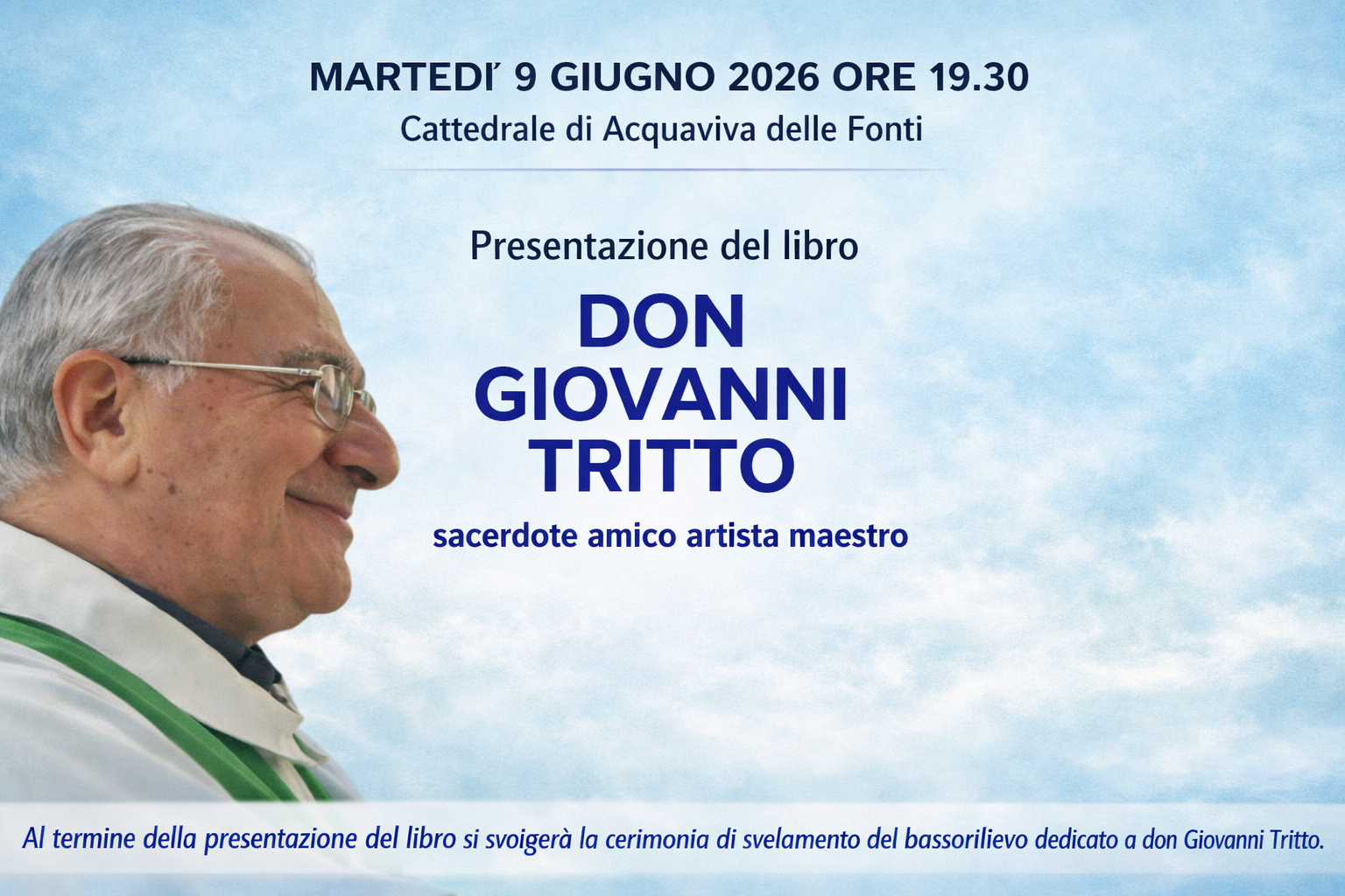 Don Giovanni Tritto Acquaviva: 1 imperdibile evento in Cattedrale tra memoria, arte e comunità 1 La locandina ufficiale dell'evento dedicato a Don Giovanni Tritto Acquaviva nella Cattedrale.