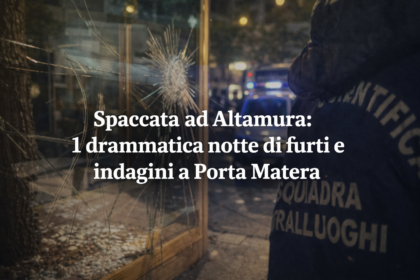 Rilievi dei Carabinieri della scientifica dopo la spaccata ad Altamura nella gioielleria di Porta Matera