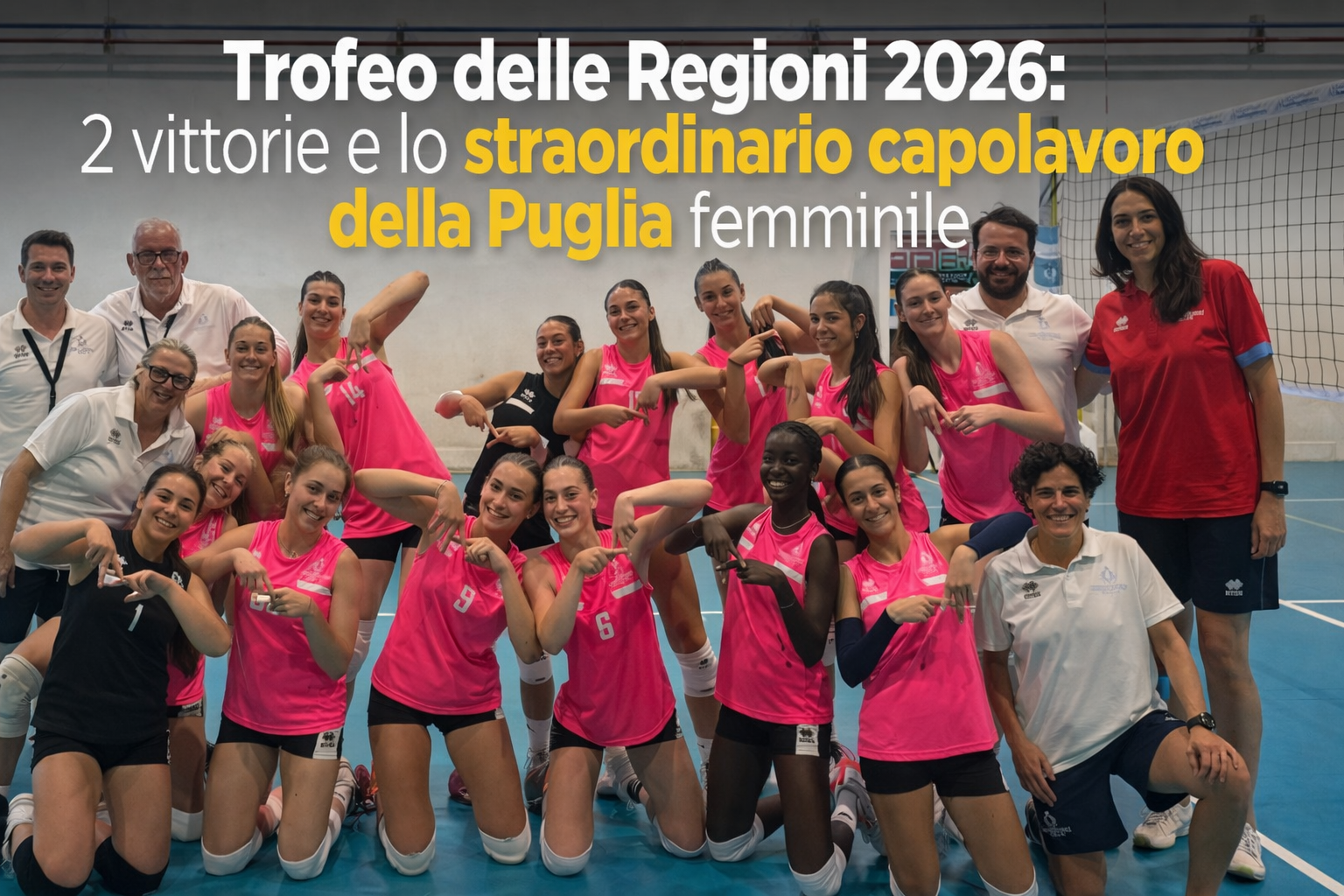 L'esultanza delle ragazze della selezione pugliese, tra cui l'acquavivese Samb May, al Trofeo delle Regioni 2026.