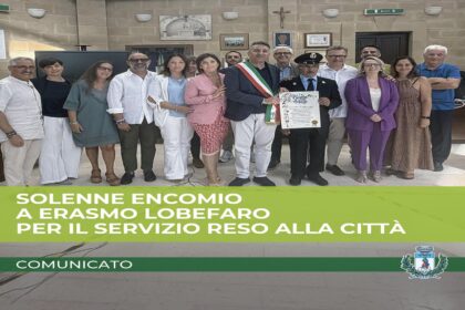 Cerimonia ufficiale di consegna per l'Erasmo Lobefaro encomio solenne con il sindaco e il consiglio comunale