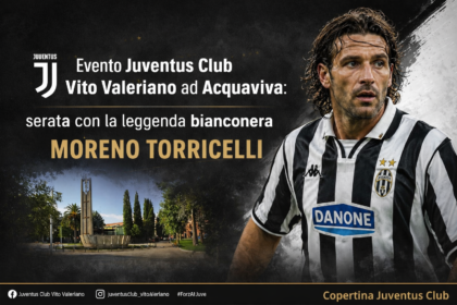 Evento Juventus Club Vito Valeriano ad Acquaviva: Moreno Torricelli, leggenda bianconera, ospite speciale 3 Evento Juventus Club Vito Valeriano ad Acquaviva delle Fonti con l'ospite d'onore Moreno Torricelli.
