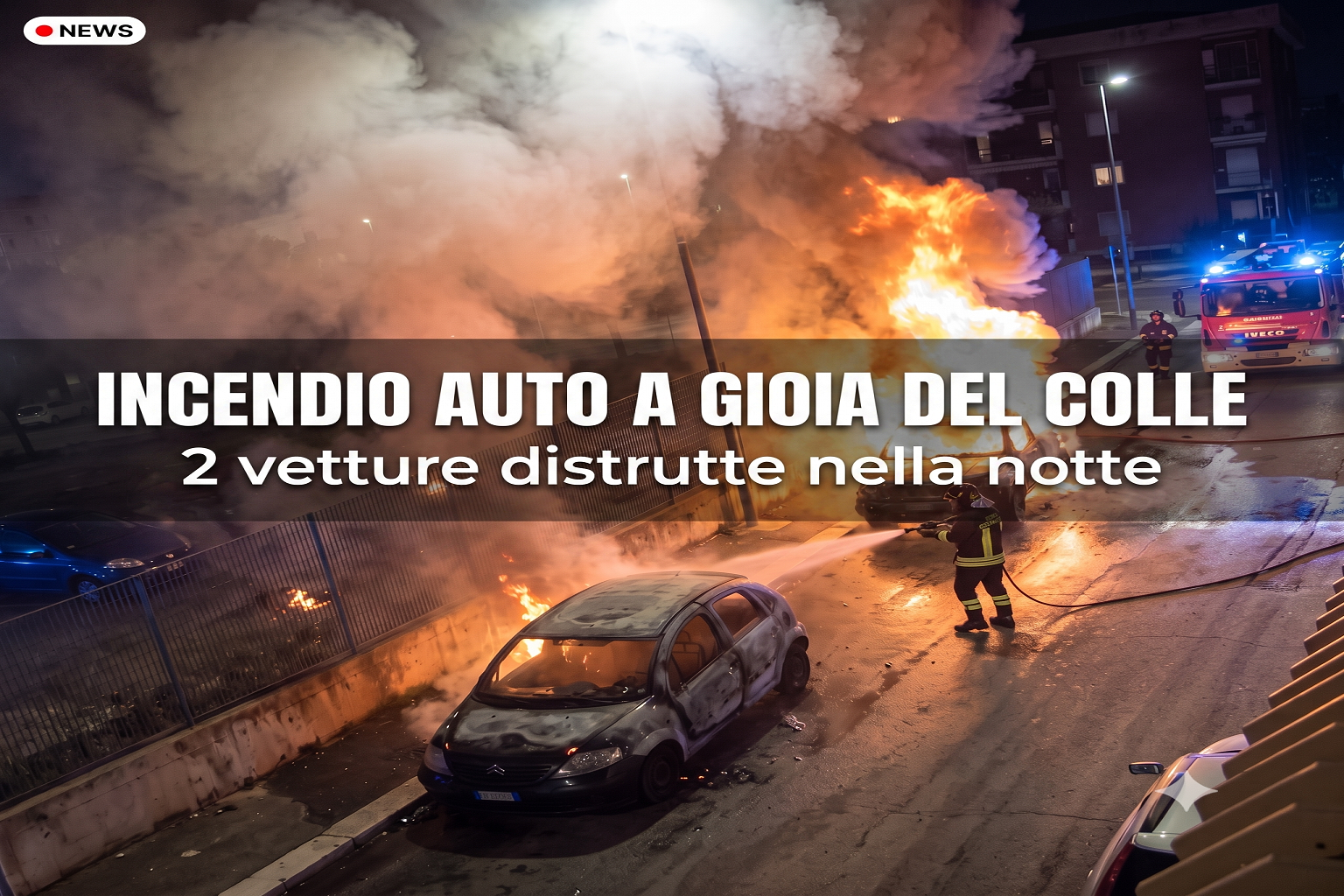 Incendio auto a Gioia del Colle, due vetture in fiamme nella notte con intervento dei vigili del fuoco