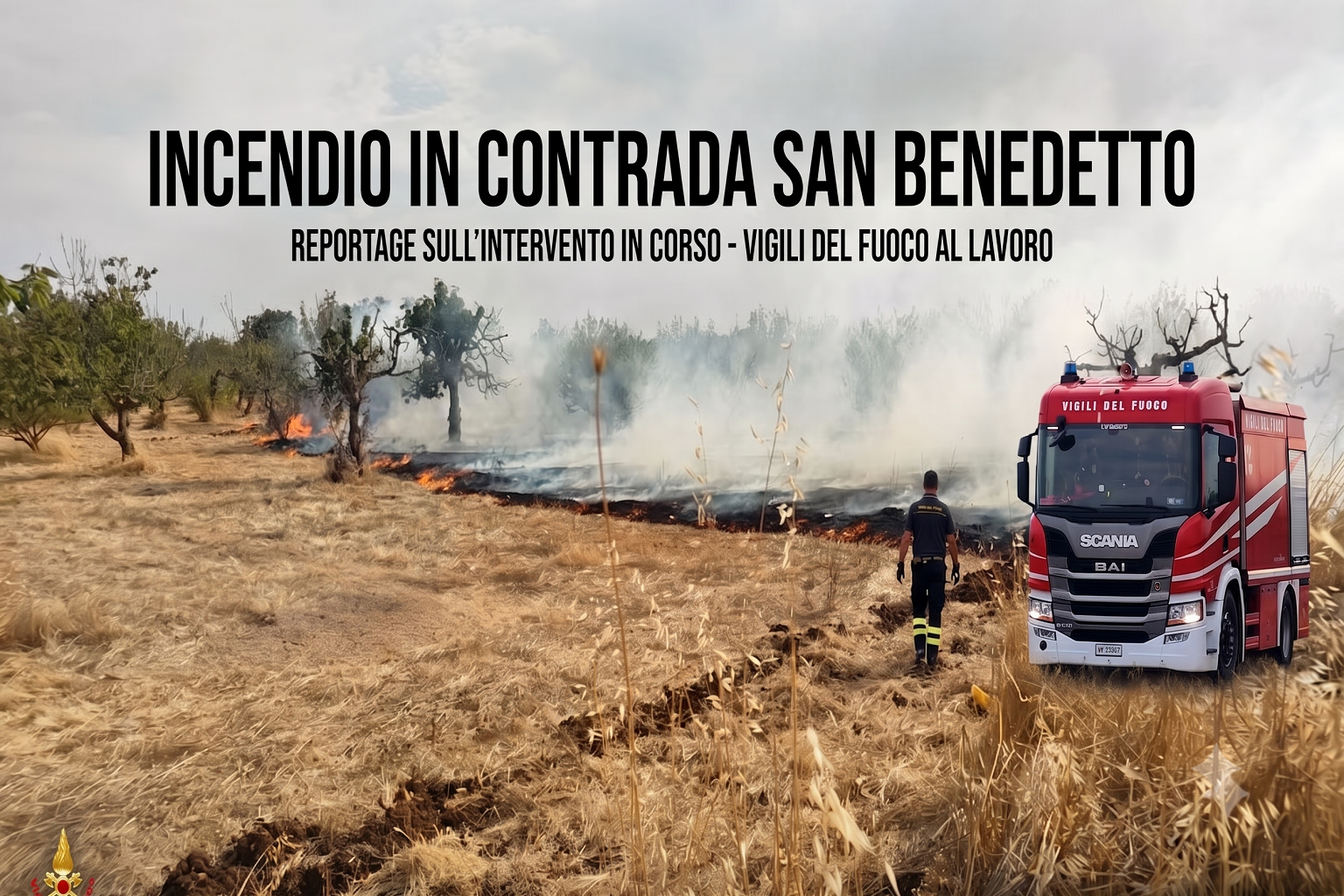 Incendio in Contrada San Benedetto: paura ad Acquaviva delle Fonti 3 Incendio in contrada San Benedetto intervento dei vigili del fuoco per spegnere le fiamme in un campo ad Acquaviva delle Fonti.