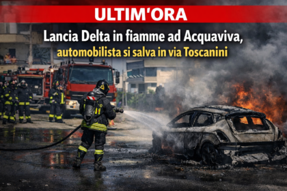 Intervento dei Vigili del Fuoco e della Polizia Locale in via Toscanini per il caso dell'auto in fiamme ad Acquaviva delle Fonti.