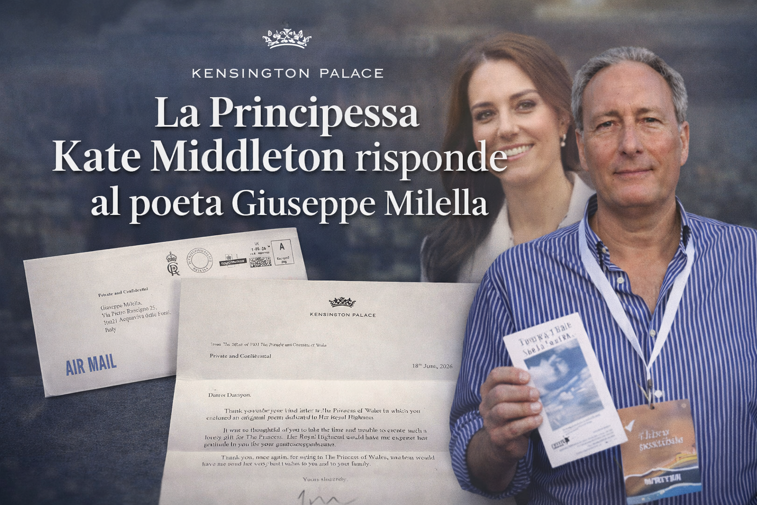 Lettera ufficiale da Kensington Palace inviata a Giuseppe Milella per ringraziarlo della poesia dedicata a Kate Middleton.