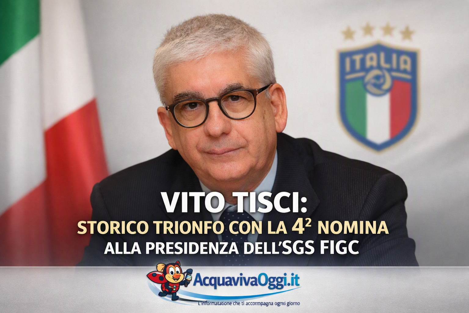 Vito Tisci: storico trionfo con la 4ª nomina alla presidenza dell'SGS FIGC 2 dirigente sportivo Vito Tisci, nominato per la quarta volta presidente del Settore Giovanile e Scolastico della FIGC.
