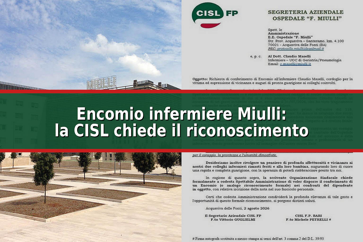 Encomio infermiere Miulli il sindacato chiede un riconoscimento ufficiale