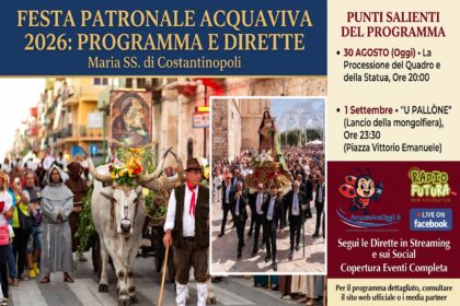 Festa Patronale Acquaviva 2026: programma e dirette 4 Festa patronale Acquaviva 2026, locandina Maria SS. di Costantinopoli