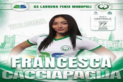 Francesca Cacciapaglia da Acquaviva delle Fonti alla Fenix Monopoli 6 Francesca Cacciapaglia con la maglia della AS Labruna Fenix Monopoli, centrale numero 77