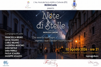 Locandina evento Note di Stelle, concerto per la notte di San Lorenzo ad Acquaviva delle Fonti il 10 agosto 2026