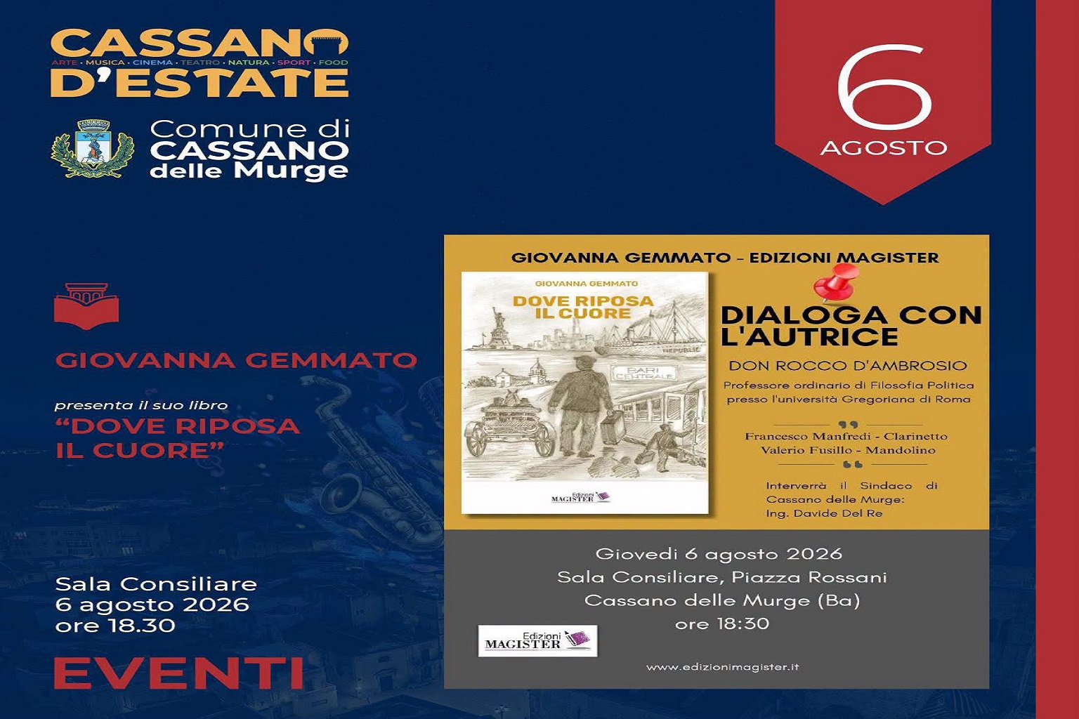 Libro Giovanna Gemmato: straordinario evento oggi a Cassano delle Murge