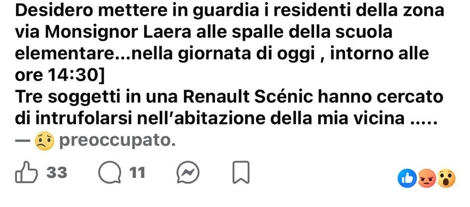 Allarme furti ad Acquaviva: sui social è stata segnalata un'auto sospetta in via Monsignor Laera