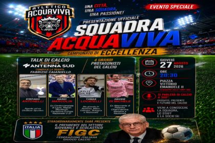 Atletico Acquaviva, il 27 agosto la presentazione della squadra 5 Locandina presentazione Atletico Acquaviva 27 agosto Piazza Vittorio Emanuele II