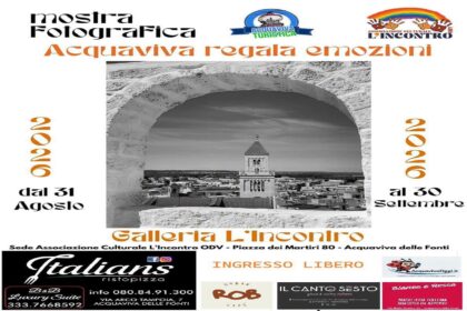 Mostra fotografica Acquaviva delle Fonti: L'Incontro celebra la festa patronale 3 Mostra fotografica Acquaviva delle Fonti allestita per la festa patronale 2026