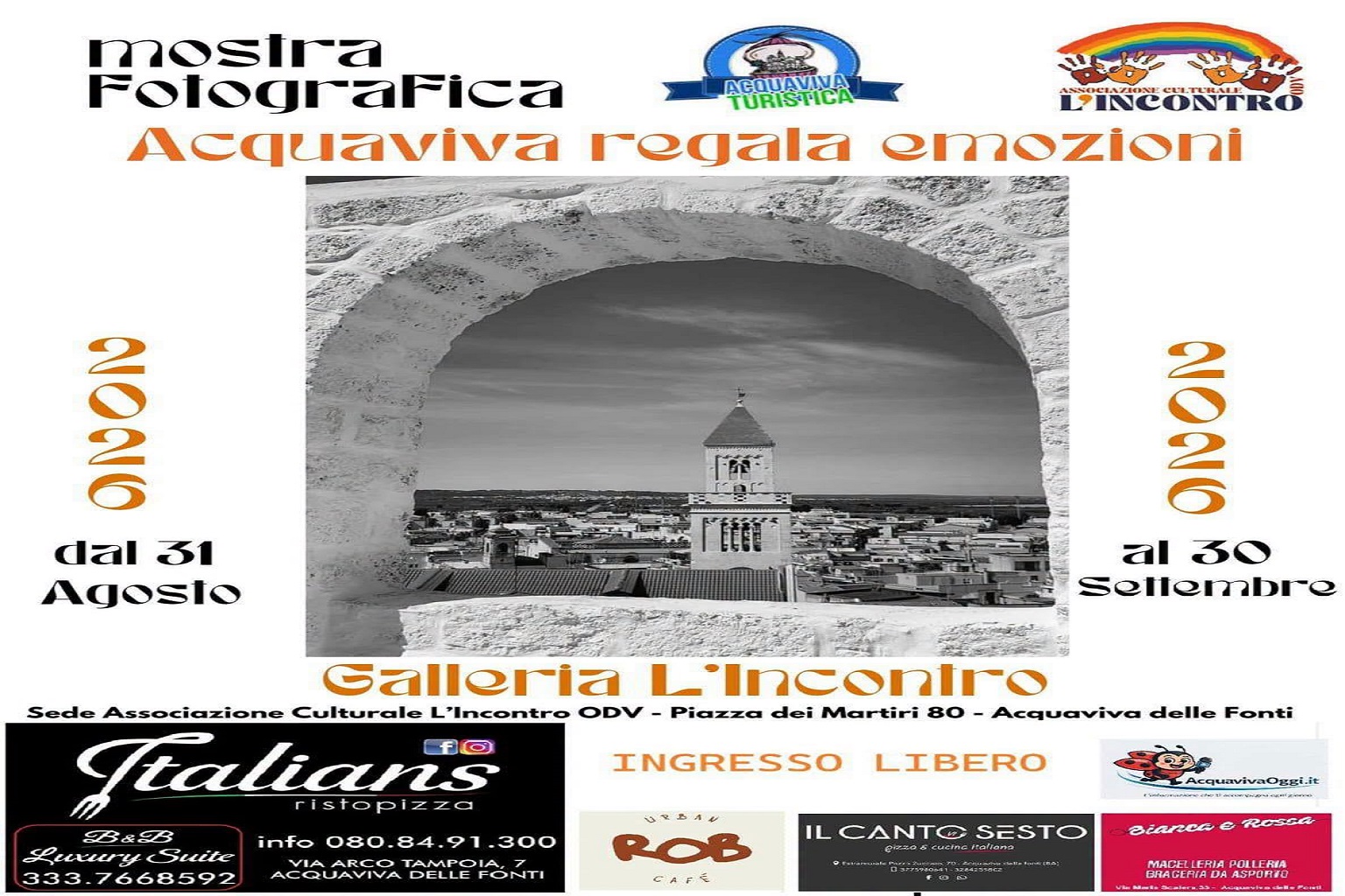 Mostra fotografica Acquaviva delle Fonti: L'Incontro celebra la festa patronale 2 Mostra fotografica Acquaviva delle Fonti allestita per la festa patronale 2026