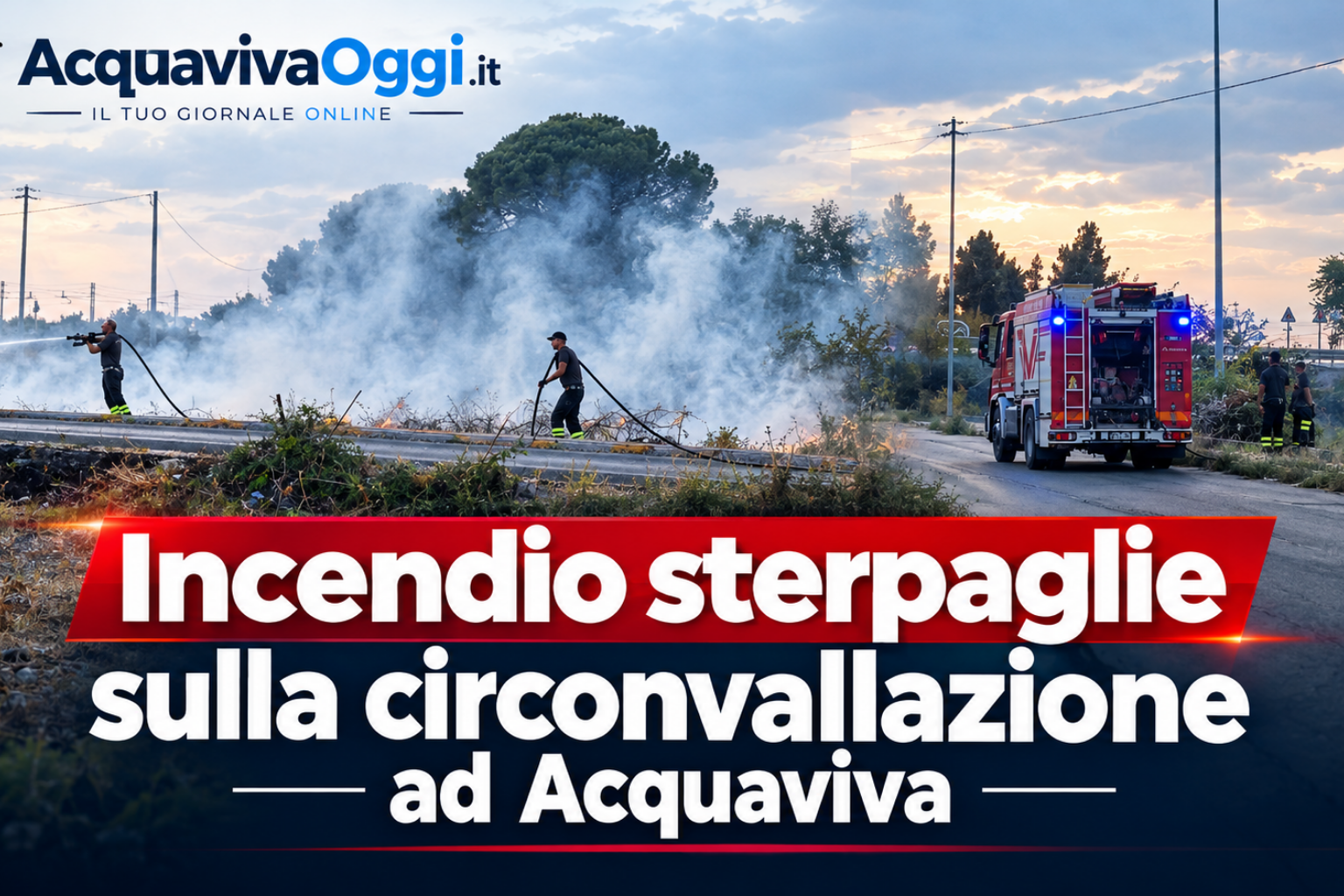 Incendio sterpaglie sulla circonvallazione ad Acquaviva